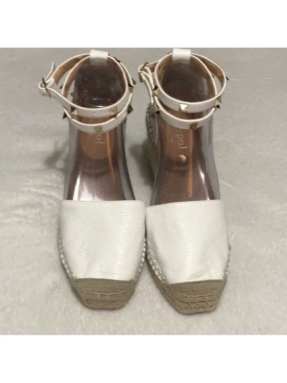 Anthropologie Maypol White Studded Ankle-Strap Wedge Espadrilles Sz 9M